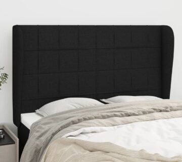 vidaXL Uzglavlje s ušima crno 147x23x118/128 cm od tkanine - cover