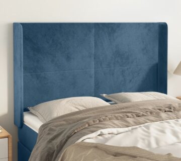 vidaXL Uzglavlje s ušima tamnoplavo 147x16x118/128 cm baršunasto - cover