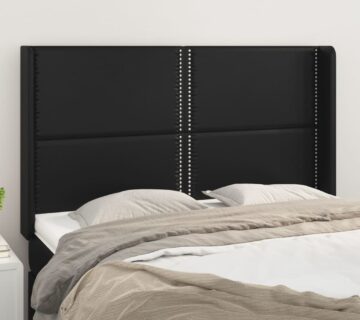 vidaXL Uzglavlje s ušima crno 147x16x118/128 cm od umjetne kože - cover