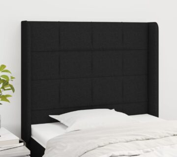 vidaXL Uzglavlje s ušima crno 103x16x118/128 cm od tkanine - cover