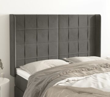vidaXL Uzglavlje s ušima tamnosivo 147x16x118/128 cm baršunasto - cover