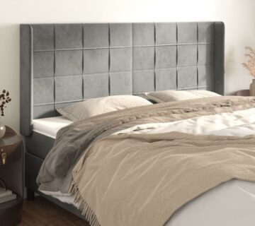 vidaXL Uzglavlje s ušima svjetlosivo 163x16x118/128 cm baršunasto - cover
