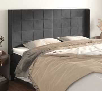 vidaXL Uzglavlje s ušima tamnosivo 183x16x118/128 cm baršunasto - cover