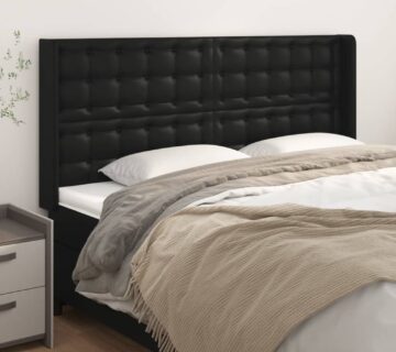 vidaXL Uzglavlje s ušima crno 203x16x118/128 cm od umjetne kože - cover