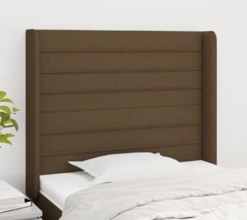 vidaXL Uzglavlje s ušima tamnosmeđi 83x16x118/128 cm od tkanine - cover