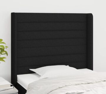 vidaXL Uzglavlje s ušima crno 103x16x118/128 cm od tkanine - cover
