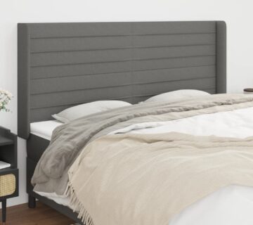 vidaXL Uzglavlje s ušima tamnosivo 163x16x118/128 cm od tkanine - cover