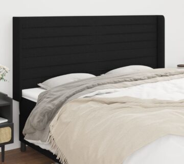 vidaXL Uzglavlje s ušima crno 203x16x118/128 cm od tkanine - cover