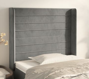 vidaXL Uzglavlje s ušima svjetlosivo 83x16x118/128 cm baršunasto - cover