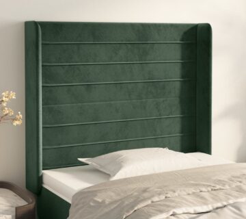 vidaXL Uzglavlje s ušima tamnozeleno 93x16x118/128 cm baršunasto - cover