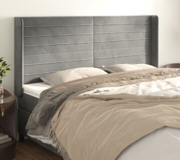 vidaXL Uzglavlje s ušima svjetlosivo 203x16x118/128 cm baršunasto - cover