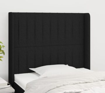vidaXL Uzglavlje s ušima crno 93x16x118/128 cm od tkanine - cover