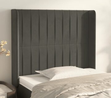 vidaXL Uzglavlje s ušima tamnosivo 83x16x118/128 cm baršunasto - cover