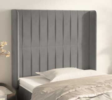 vidaXL Uzglavlje s ušima svjetlosivo 93x16x118/128 cm baršunasto - cover