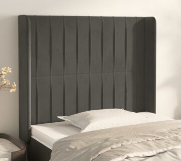 vidaXL Uzglavlje s ušima tamnosivo 103x16x118/128 cm baršunasto - cover