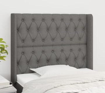 vidaXL Uzglavlje s ušima tamnosivo 103x16x118/128 cm od tkanine - cover