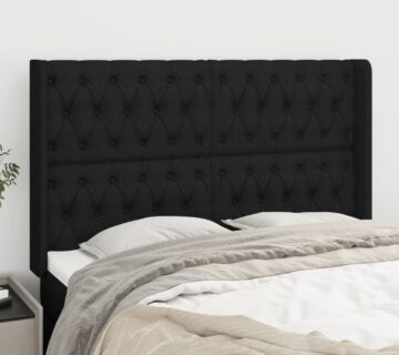 vidaXL Uzglavlje s ušima crno 163x16x118/128 cm od tkanine - cover