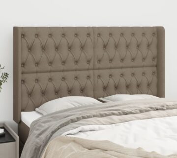 vidaXL Uzglavlje s ušima smeđesivi 163x16x118/128 cm od tkanine - cover