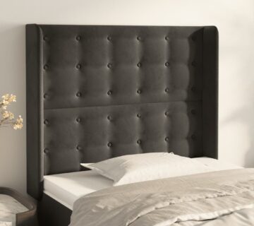 vidaXL Uzglavlje s ušima tamnosivo 103x16x118/128 cm baršunasto - cover