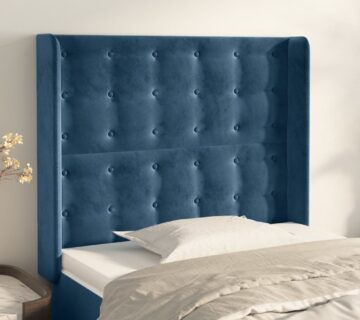 vidaXL Uzglavlje s ušima tamnoplavo 103x16x118/128 cm baršunasto - cover