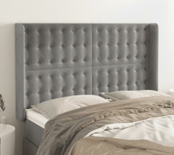 vidaXL Uzglavlje s ušima svjetlosivo 147x16x118/128 cm baršunasto - cover