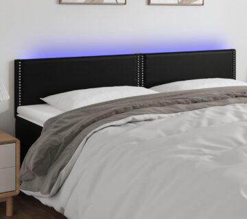 vidaXL LED uzglavlje crno 200 x 5 x 78/88 cm od umjetne kože - cover