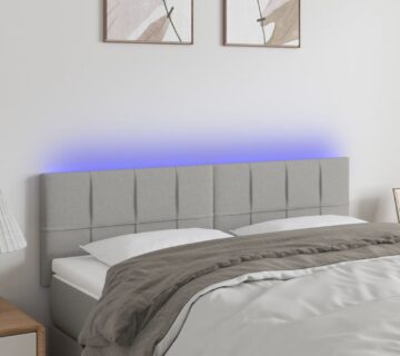 vidaXL LED uzglavlje svjetlosivo 144 x 5 x 78/88 cm od tkanine - cover