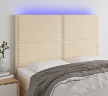 vidaXL LED uzglavlje krem 144x5x118/128 cm od tkanine - cover