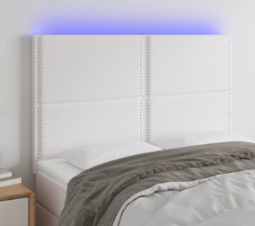 vidaXL LED uzglavlje bijelo 144x5x118/128 cm od umjetne kože - cover