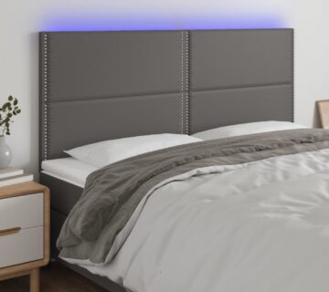 vidaXL LED uzglavlje sivo 200x5x118/128 cm od umjetne kože - cover