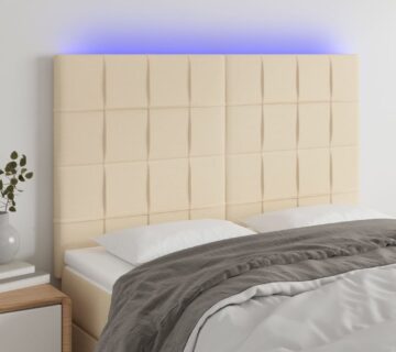 vidaXL LED uzglavlje krem 144x5x118/128 cm od tkanine - cover