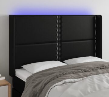vidaXL LED uzglavlje crno 147x16x118/128 cm od umjetna koža - cover