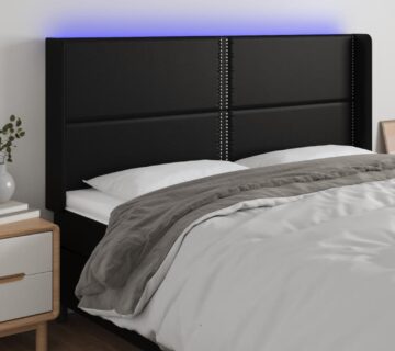 vidaXL LED uzglavlje crno 163 x 16 x 118/128 cm od umjetna koža - cover