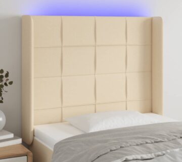 vidaXL LED uzglavlje krem 83 x 16 x 118/128 cm od tkanine - cover