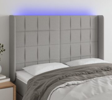 vidaXL LED uzglavlje svjetlosivo 147 x 16 x 118/128 cm od tkanine - cover