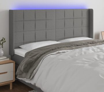 vidaXL LED uzglavlje tamnosivo 203 x 16 x 118/128 cm od tkanine - cover