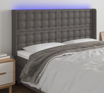 vidaXL LED uzglavlje sivo 163x16x118/128 cm od umjetne kože - cover