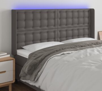 vidaXL LED uzglavlje sivo 203x16x118/128 cm od umjetne kože - cover