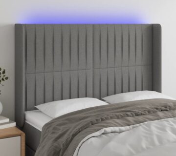 vidaXL LED uzglavlje tamnosivo 147 x 16 x 118/128 cm od tkanine - cover