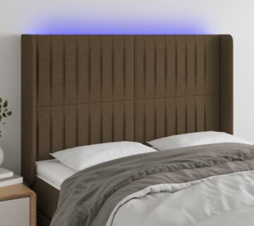 vidaXL LED uzglavlje tamnosmeđe 147x16x118/128 cm od tkanine - cover