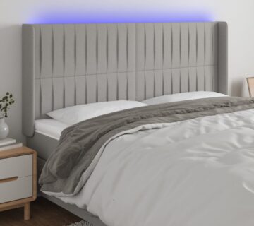 vidaXL LED uzglavlje svjetlosivo 183 x 16 x 118/128 cm od tkanine - cover