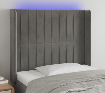 vidaXL LED uzglavlje svjetlosivo 103 x 16 x 118/128 cm baršunasto - cover