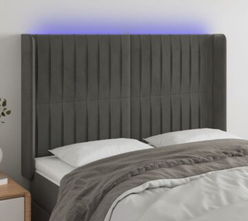 vidaXL LED uzglavlje tamnosivo 147x16x118/128 cm baršunasto - cover