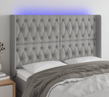 vidaXL LED uzglavlje svjetlosivo 147 x 16 x 118/128 cm od tkanine - cover