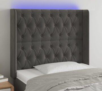 vidaXL LED uzglavlje tamnosivo 103x16x118/128 cm baršunasto - cover