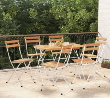 vidaXL Sklopive bistro stolice 6 kom masivno bagremovo drvo i čelik - cover