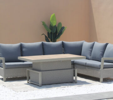 Garden Furniture Rattan Corners + Adjustable Table with Cera - cover