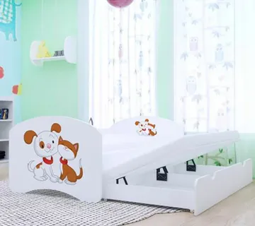 Drveni dječji krevet Happy psić i mačka s dodatnim ležajem – 160*80 - cover