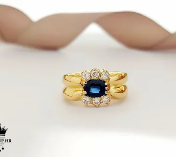 ZLATNI PRSTEN S DIJAMANTIMA I PLAVIM SAFIROM - 18K 5,24G / R1, RATE !! - cover