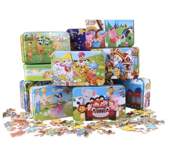 Komplet 4 x Drvene Puzzle u metalnoj kutiji - cover